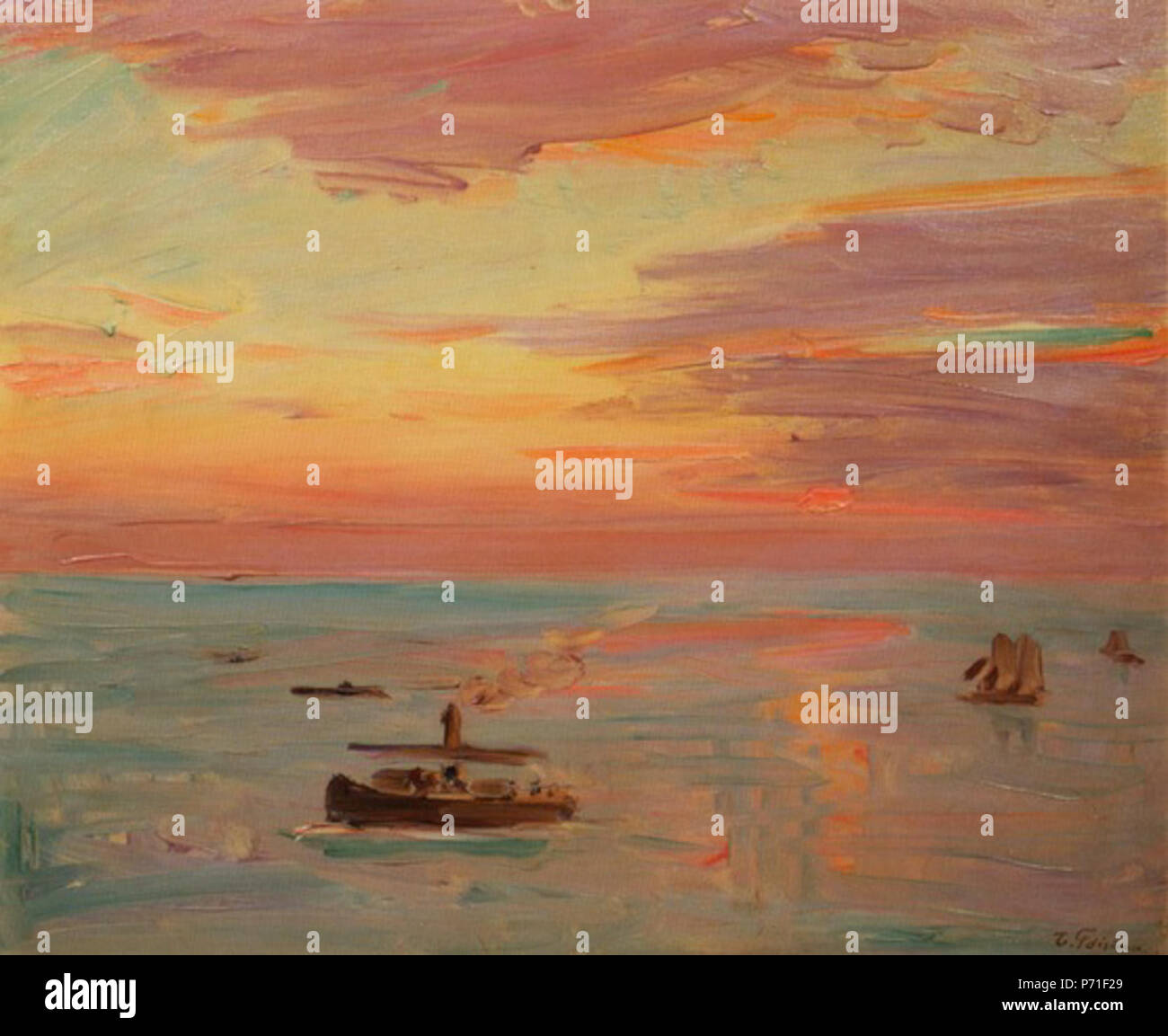 Inglese: Alba al Porto di Kobe, da Takeji Fujishima, Kyoto Municipal Museum of Art, Giappone : . 1935 6 Sunrise al Porto di Kobe da Takeji Fujishima (Kyoto Municipal Museum of Art) Foto Stock