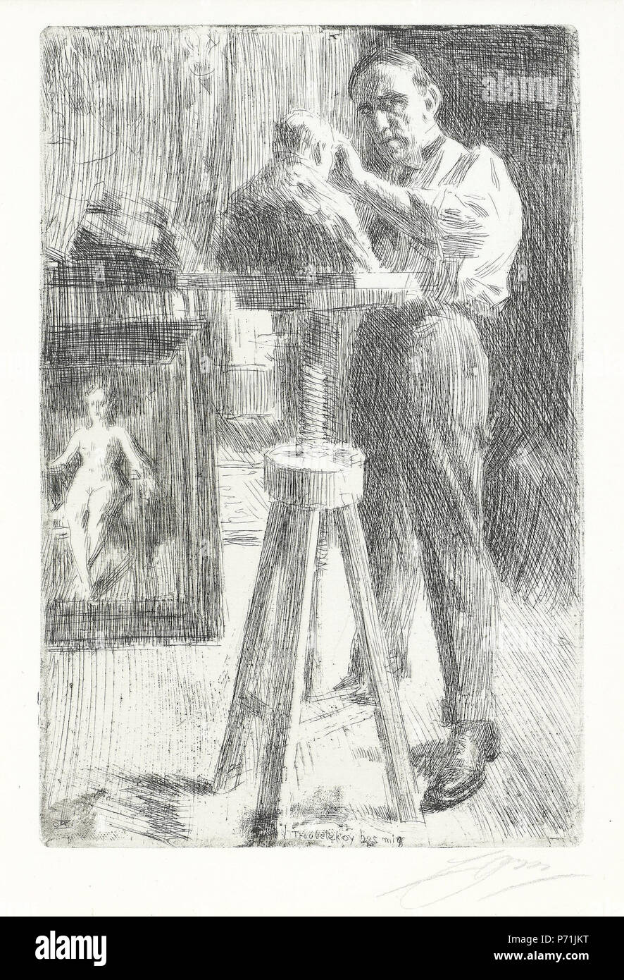 . Svenska: Paolo Trubetskoj ho inglese: Paolo Troubetzkoy I . Attacco dello scultore Principe Paolo (Paolo) Troubetzkoy (1866-1938) . 1908 9 Anders Zorn - Paolo Troubetzkoy I (etching) 1908 Foto Stock