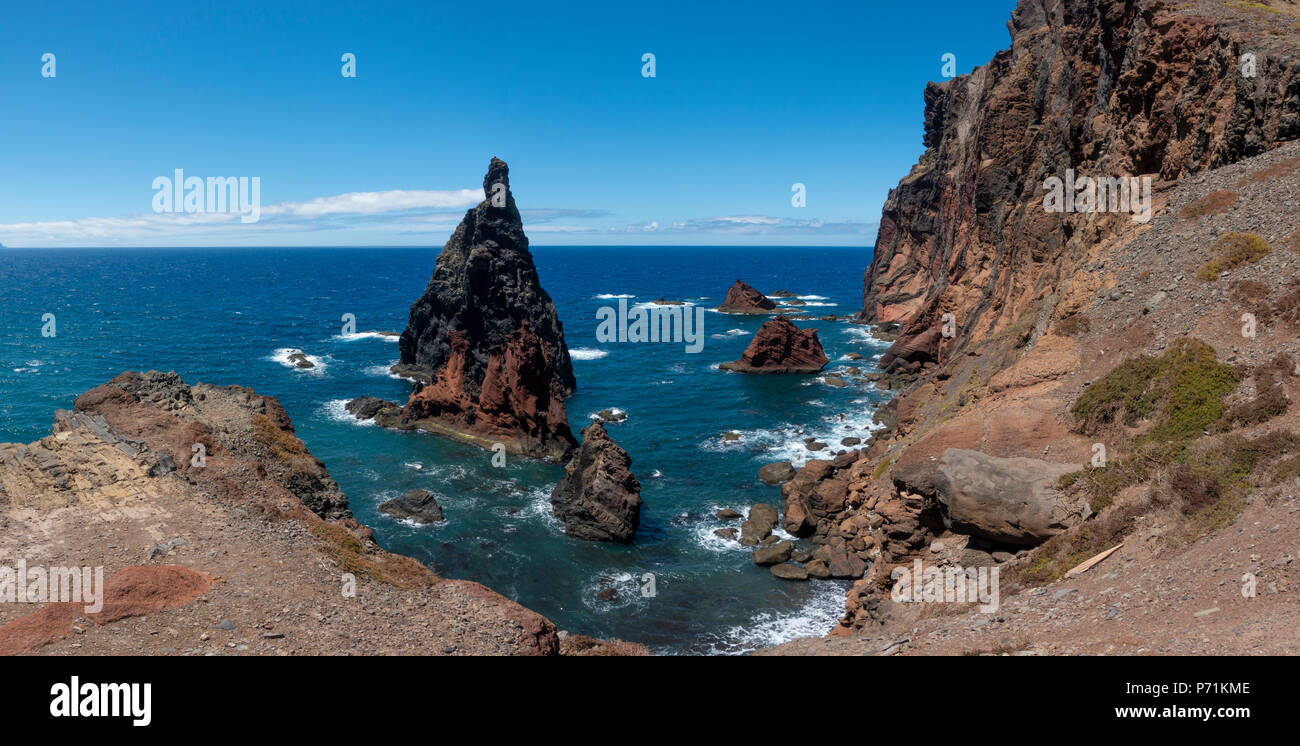 Ponto de vista sulla costa orientale di Madeira, Portogallo Foto Stock