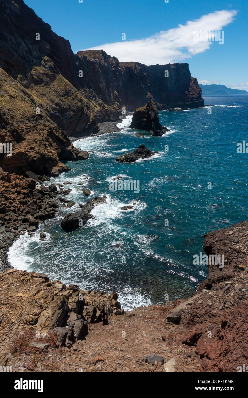 Ponto de vista sulla costa orientale di Madeira, Portogallo Foto Stock