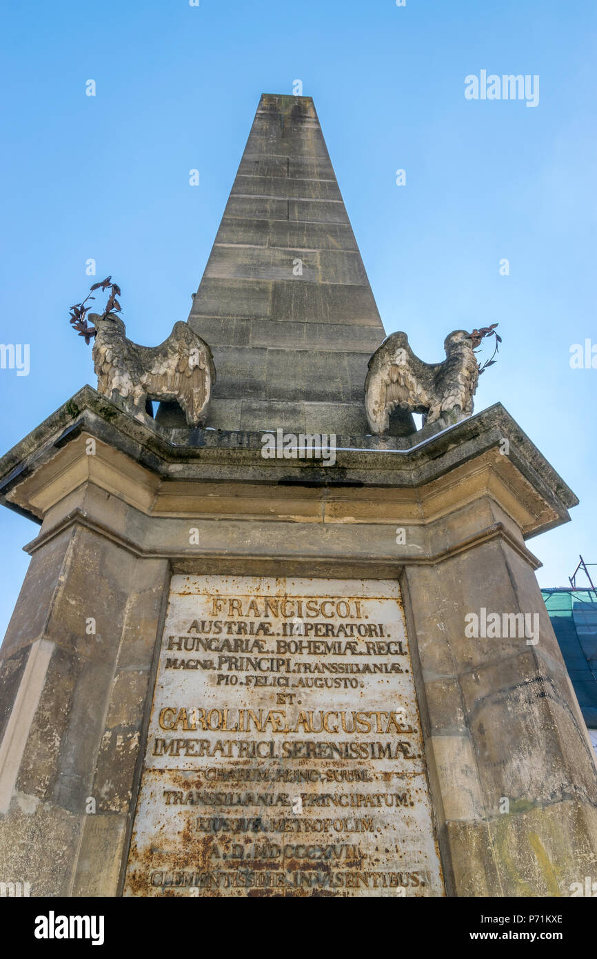 Carolina Obelisco a Piazza Museo in Cluj Napoca, Romania. Foto Stock
