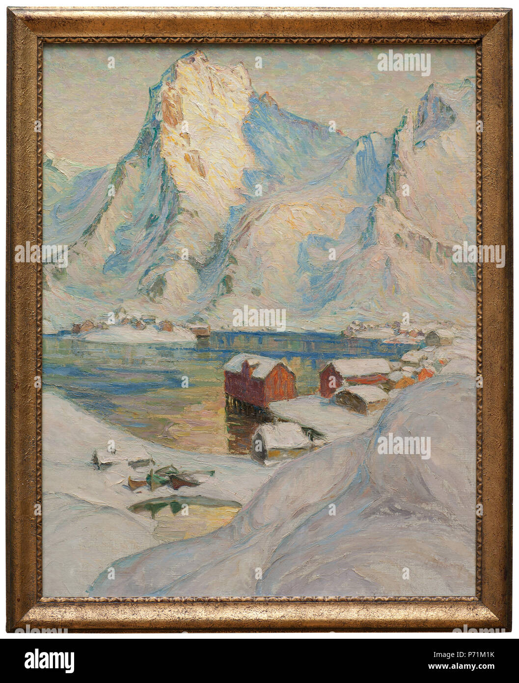 . Inglese: Un Arctic giornata di primavera. Lo studio dal nord della Norvegia Svenska: Arktisk vårdag. Studie från Nordlandet . Inglese: Anna Boberg percorsa in Norvegia e Lofoten per la prima volta nell'estate del 1901. La campagna, la luce speciale, l'aurora boreale e il sole di mezzanotte profondamente impressionato l'artista. Ha fatto alcune di tre dozzine di visite di ritorno e aveva un nido di inverno e estate casa costruita vi. Anna Boberg era un artista prolifico e ha lasciato un gran numero di dipinti. Il titolo di questo dipinto è di importanza cruciale - ciò che appare a prima vista da midwinter è infatti la molla. Svenska: Anna Boberg r Foto Stock