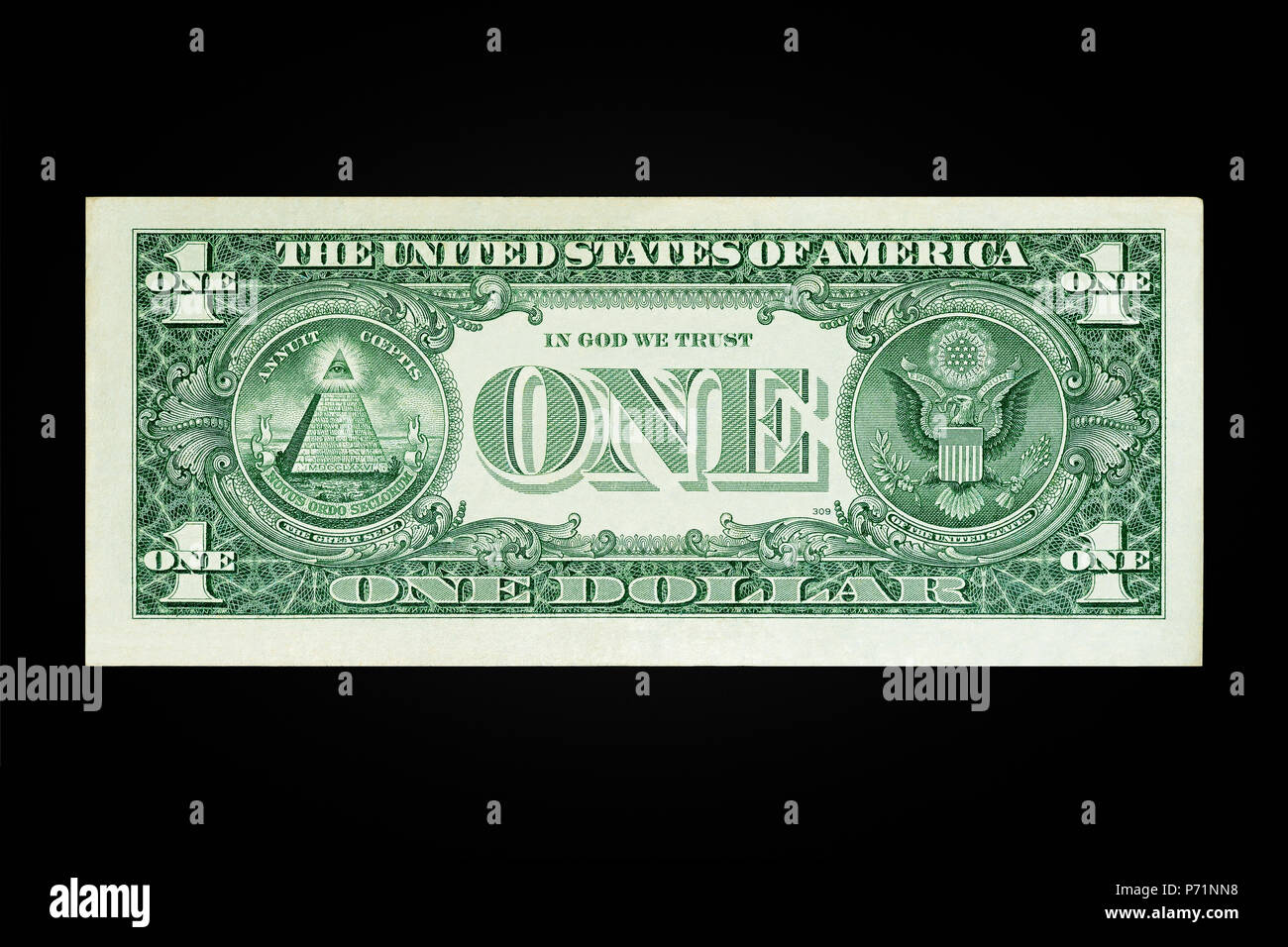 Noi uno dollar nota in retromarcia Foto Stock