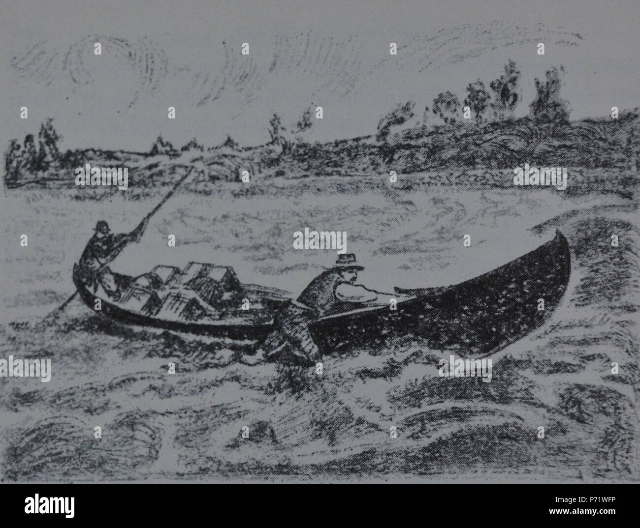 Inglese: 'Sik' la pesca al Kukkola rapids, Svezia illustrazione in Svenska Turistföreningens årsskrift 1927 . 16 ottobre 2016, 16:00:30 120 Ezaline Boheman Sikfiske vid Kukkola Foto Stock