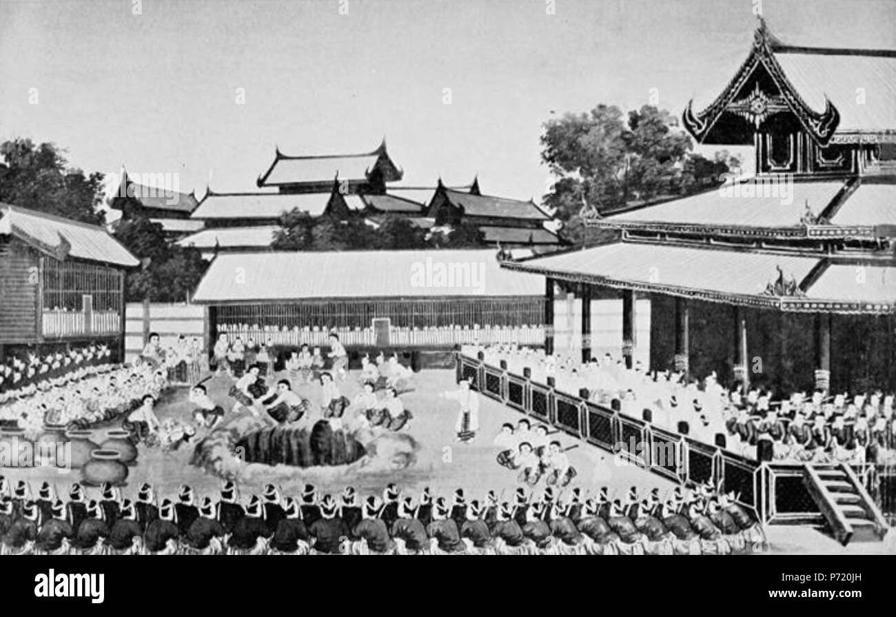 Inglese: un dipinto dal pittore birmano Saya Chone (1866-1917) raffigurante il massacro di birmani princes entro il Palazzo di Mandalay intorno al tempo della morte del re Mindon Min nel 1878. La descrizione originale afferma che le vittime sono stati picchiati sulla gola con il bambù per evitare lo spargimento di sangue reale e poi sepolta in velluto rosso di sacchi. Tutto questo è stato secondo la precedente stabilito." . Il 4 agosto 2017, 22:00:53 3 Mandalay palace massacro 1878 - Saya Aye (a) Foto Stock