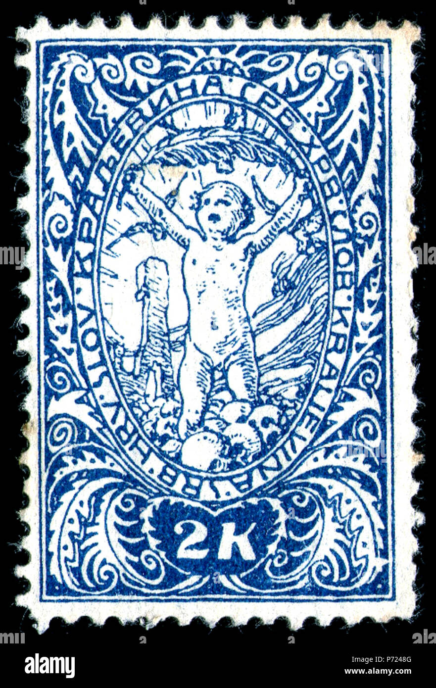 Inglese: francobollo dal problema Verigar rilasciato in sloveno regioni dello stato degli sloveni e croati e serbi, 2 krone, Angelo della Pace, 1919 : ' ' , , 2 , , 1919 . 8 Aprile 1919 27 KingdomSHSangelofpeace2k1919 Foto Stock