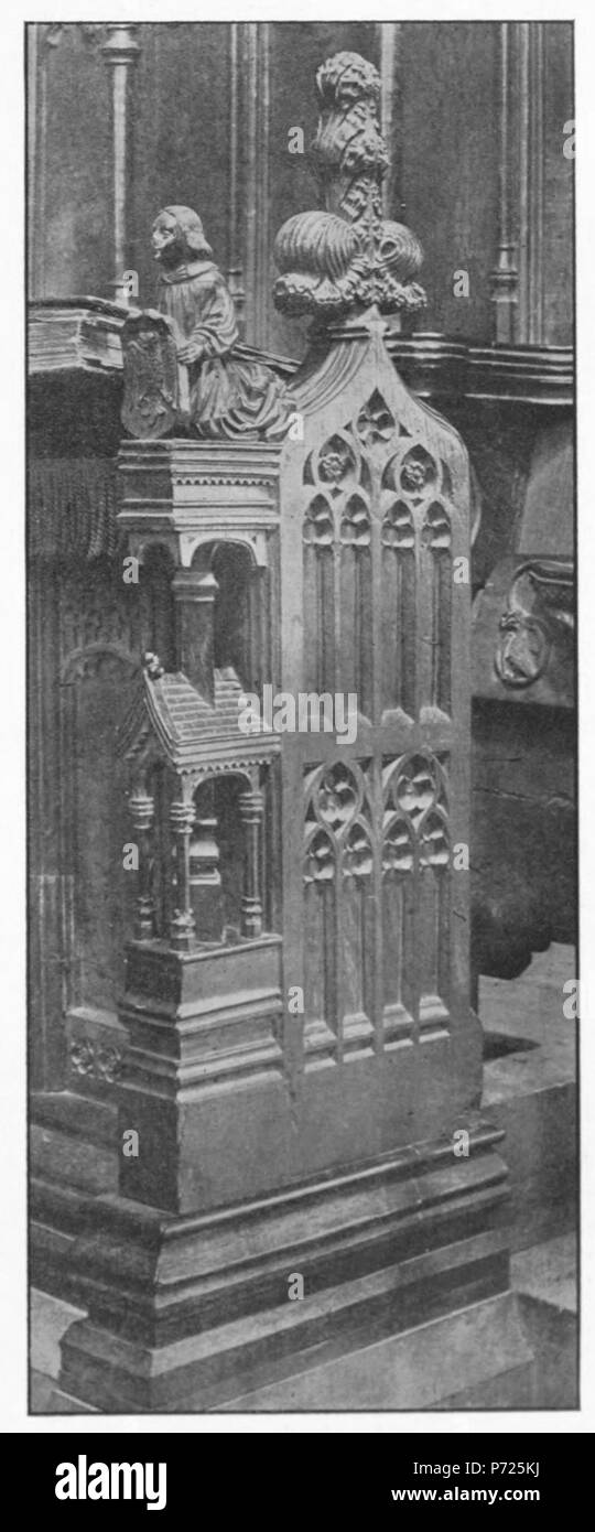 Inglese: bancarelle a Beverley Minster, Beverley, East Riding of Yorkshire, Inghilterra. 1910 84 sculture in legno in inglese chiese II-007 Foto Stock