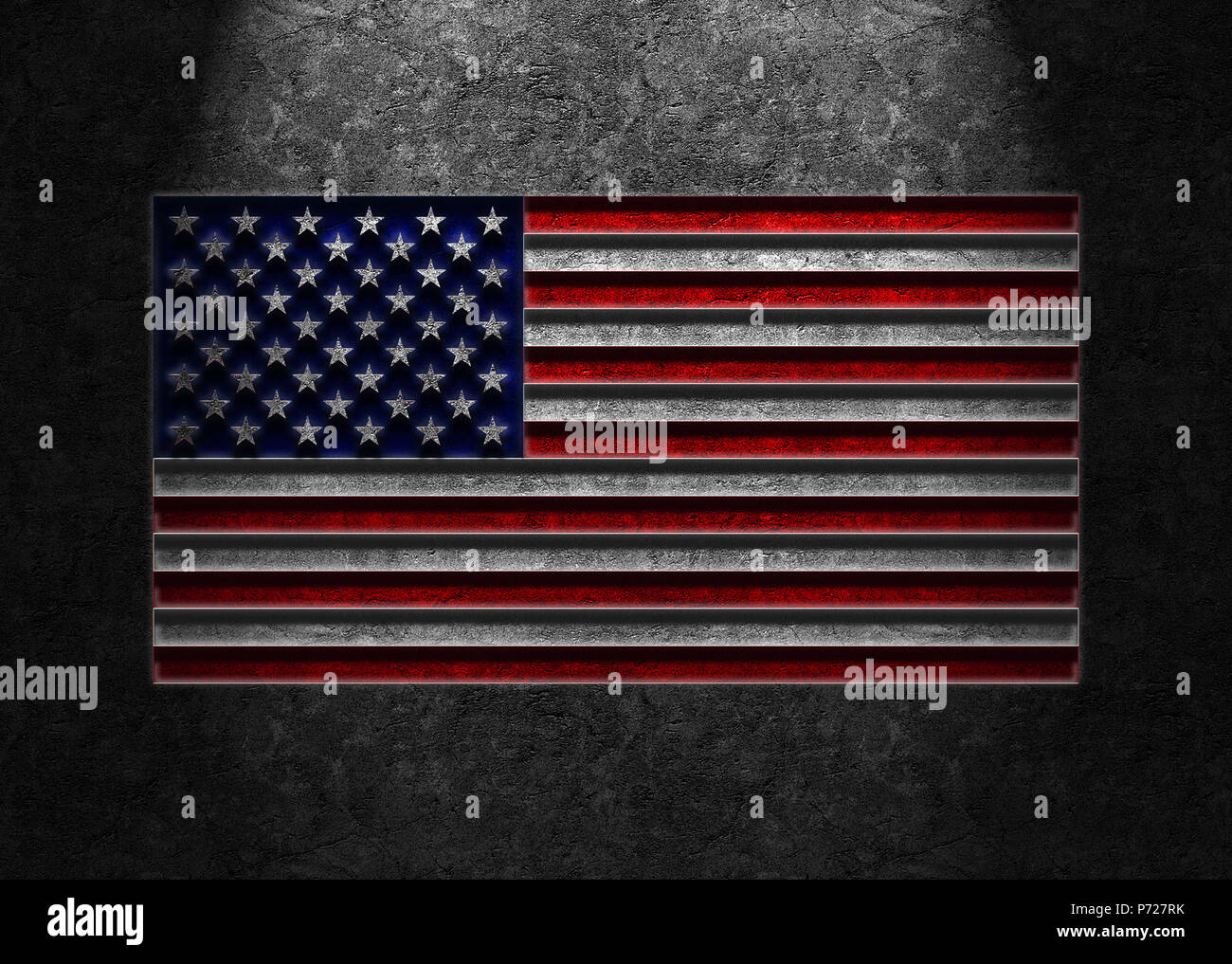 Bandiera degli Stati Uniti d'America in un liscio, weathered, pietra scura texture con illuminazione dal centro in alto. Brian Carson la curva di apprendimento Photog Foto Stock