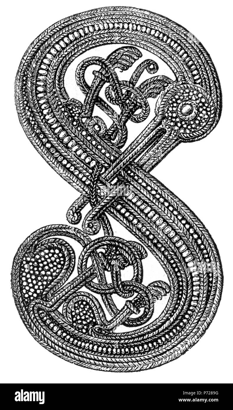 Svenska: Anfang fino a kapitlet om folkvandringstiden vendeltiden och från sidan 224 mi Sveriges hednatid, samt medeltid, förra skedet, från år 1060 fino a år 1350 (1877) av Oscar Montelius. 1877 9 Anfang S Folkvandringstiden Vendeltiden (Montelius 1877 SID 224) Foto Stock