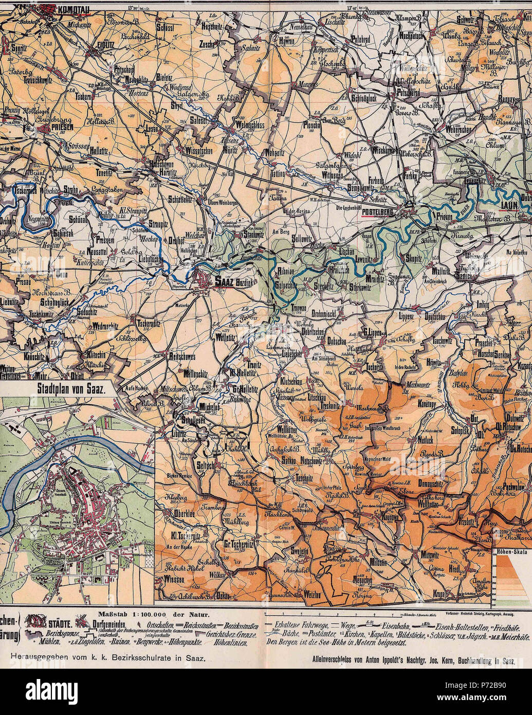 Deutsch: Landkarte des Bezirks Saaz (PM 1900), aus Karl Tutte: Der politische Bezirk Saaz, Saaz 1904 . 11 Agosto 2015 41 Karte-Bezirk-Saaz-1900 Foto Stock