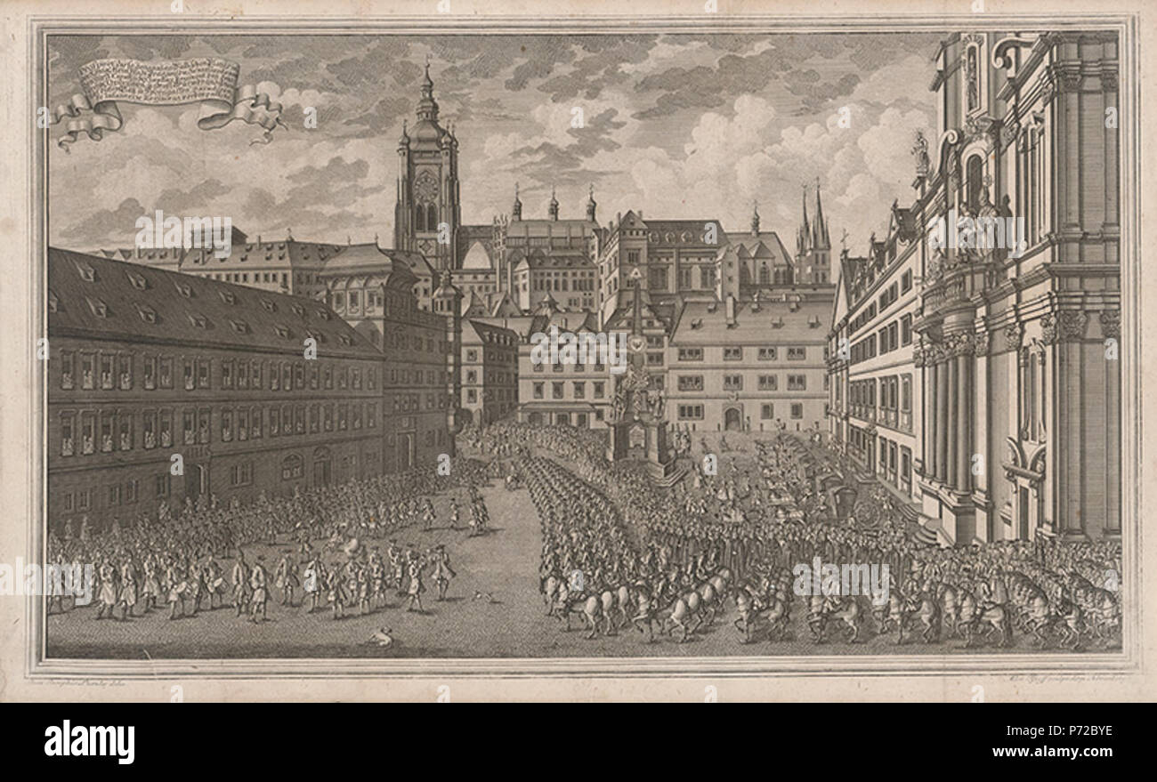 Peter Marek 148 Johann Joseph Dietzler - Slavnostní pochod vojsk přes Malostranské náměstí při príležitosti korunovace Marie Terezie na českou královnu v Praze v roce 1743 Foto Stock