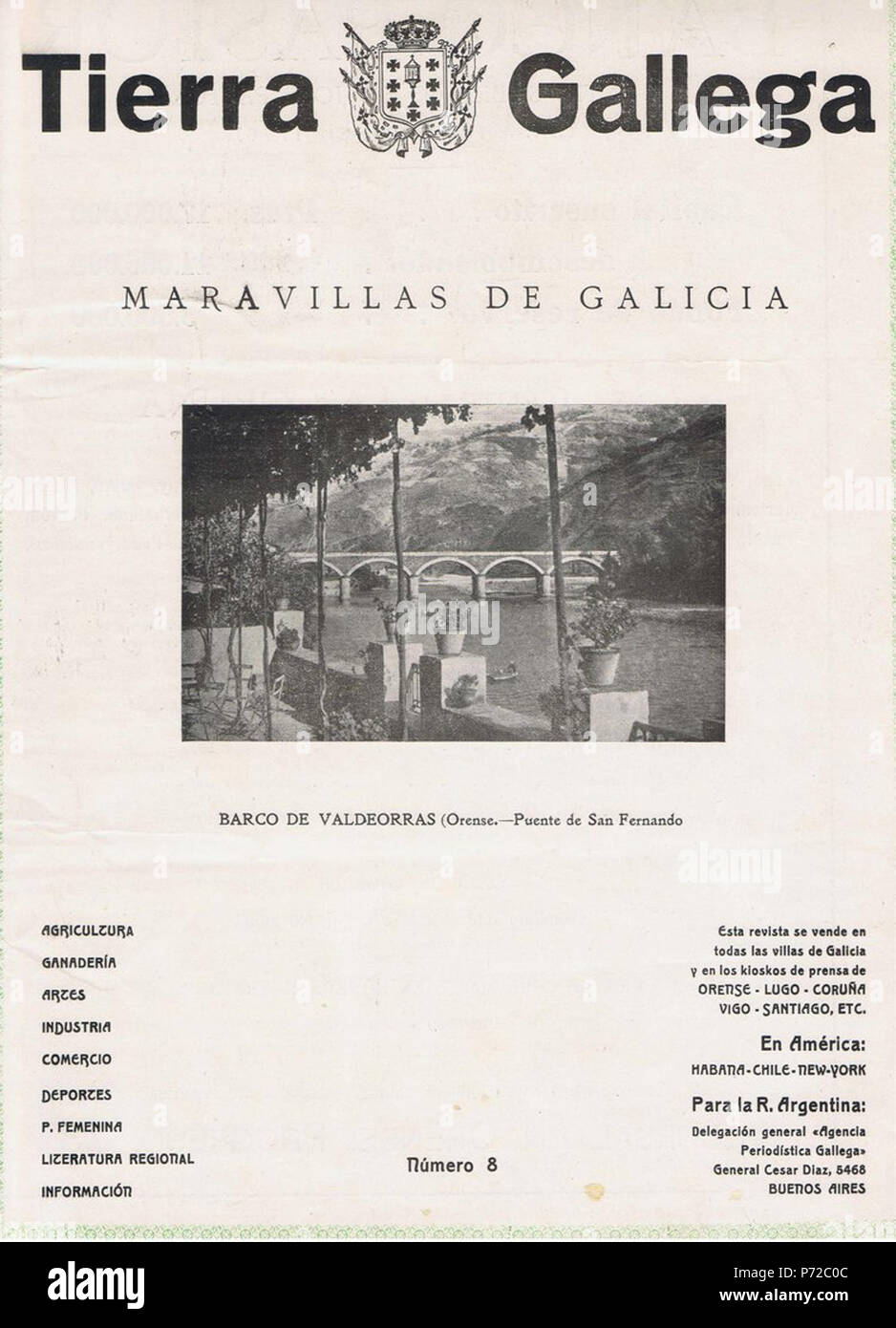 Español: n.a. página del número 8 de la revista orensana Tierra Gallega, 1929 Galego: Unha páxina fare número 8 da revista orensá Tierra Gallega, 1929 . 1929 46 mi tierra revista Foto Stock