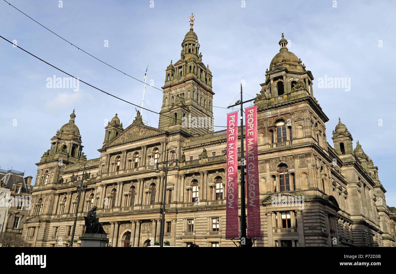 City Chambers, Glasgow City Council, George Square,Scozia, Regno Unito Foto Stock