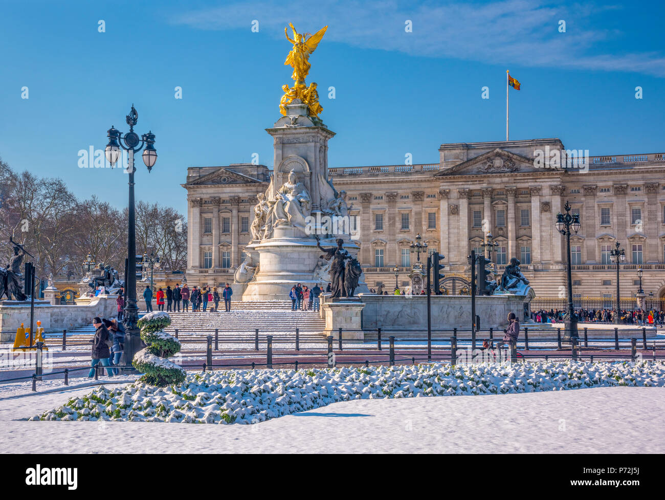 Buckingham Palace sotto la neve, London, England, Regno Unito, Europa Foto Stock