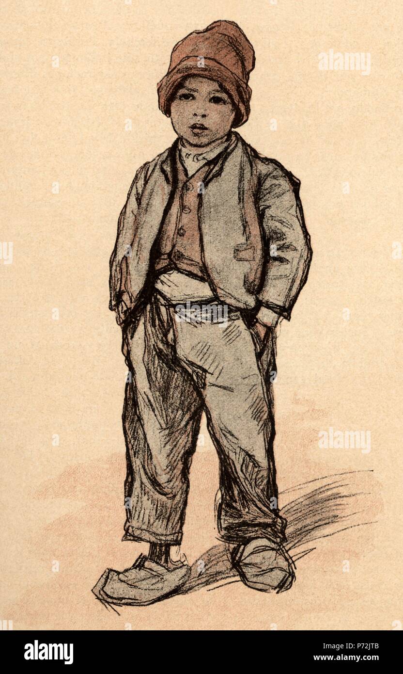 Muchacho catalán. Dibujo del naturale. Grabado de 1892. Foto Stock