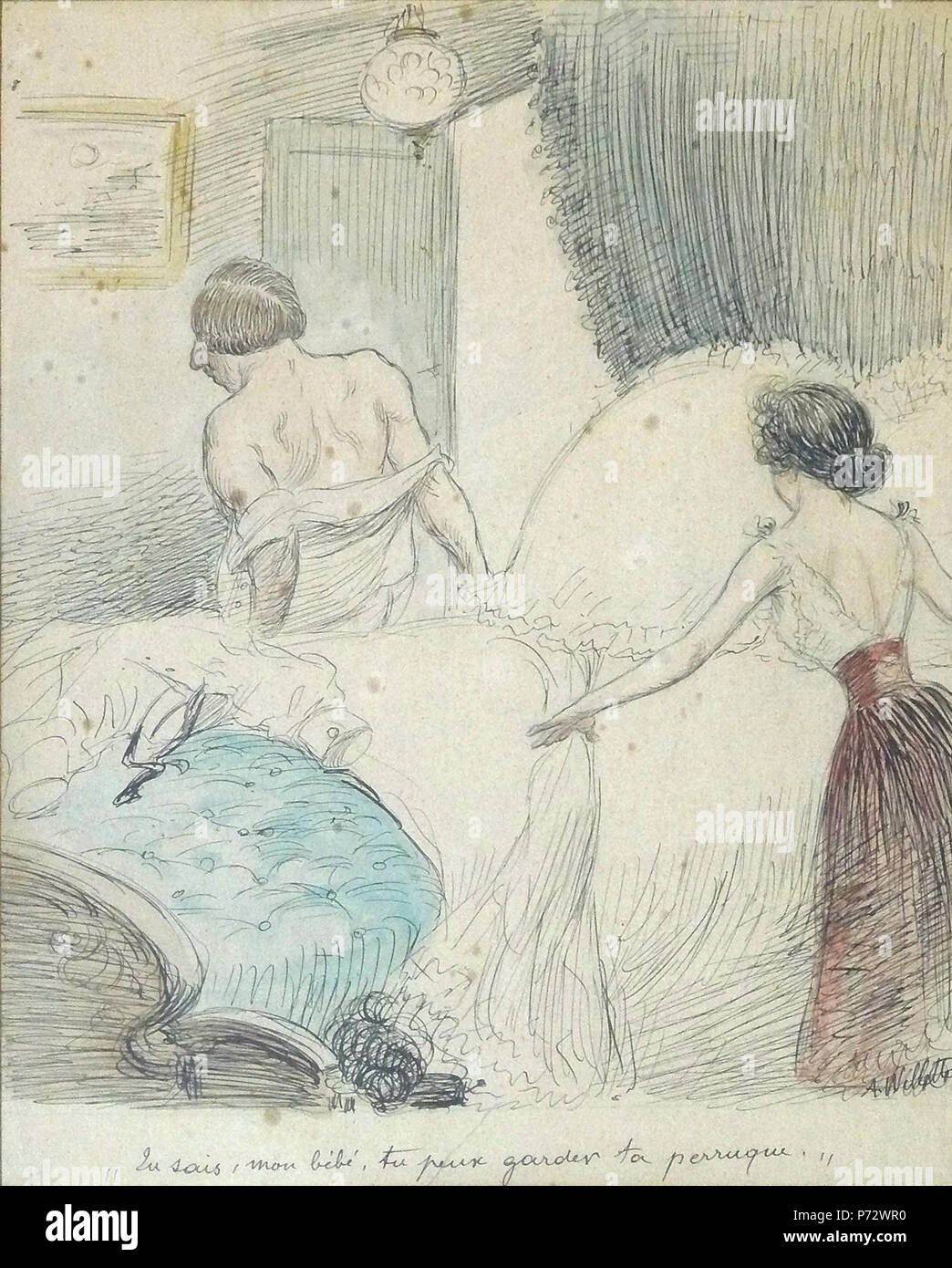 229 Willette A. - inchiostro, colori - " Tu sais mon bébé, tu peux garder ta perruque " - 24.8x20.3cm Foto Stock