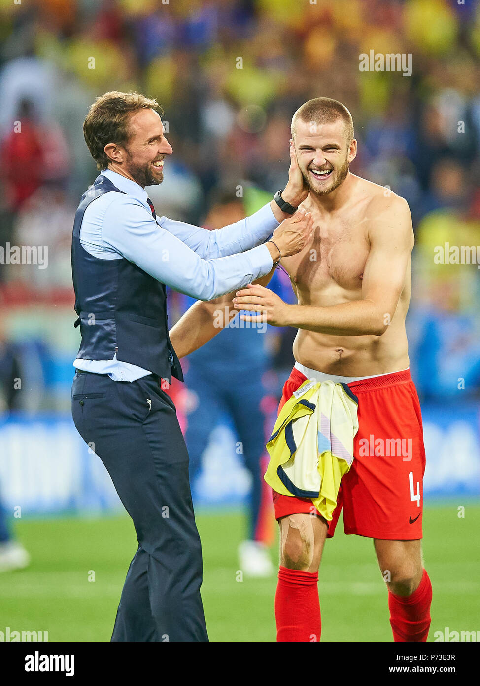 Inghilterra - Columbia, calcio, Mosca, luglio 03, 2018 Gareth Southgate, headcoach Inghilterra, celebra la vittoria con Eric DIER, Inghilterra 4 Inghilterra - COLUMBIA 1-1, 4-3 dopo rigori della Coppa del Mondo FIFA 2018 in Russia, stagione 2018/2019, luglio 03, 2018 S p a r t a k Stadium di Mosca, Russia. © Peter Schatz / Alamy Live News Foto Stock