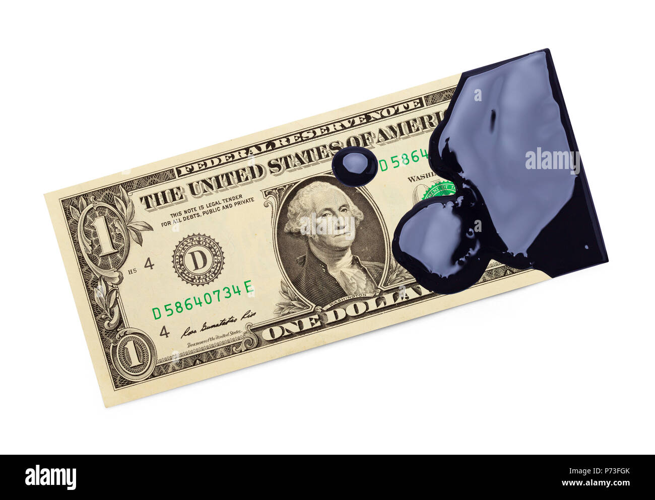 Un dollaro coperto in olio isolati su uno sfondo bianco. Foto Stock