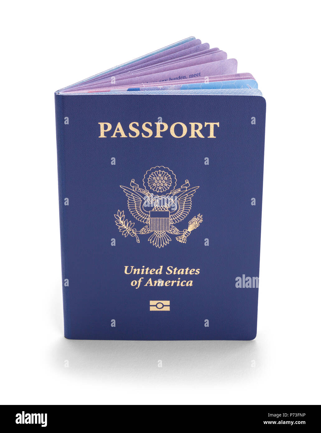 Blue negli Stati Uniti d'America Passaporto isolato su uno sfondo bianco. Foto Stock