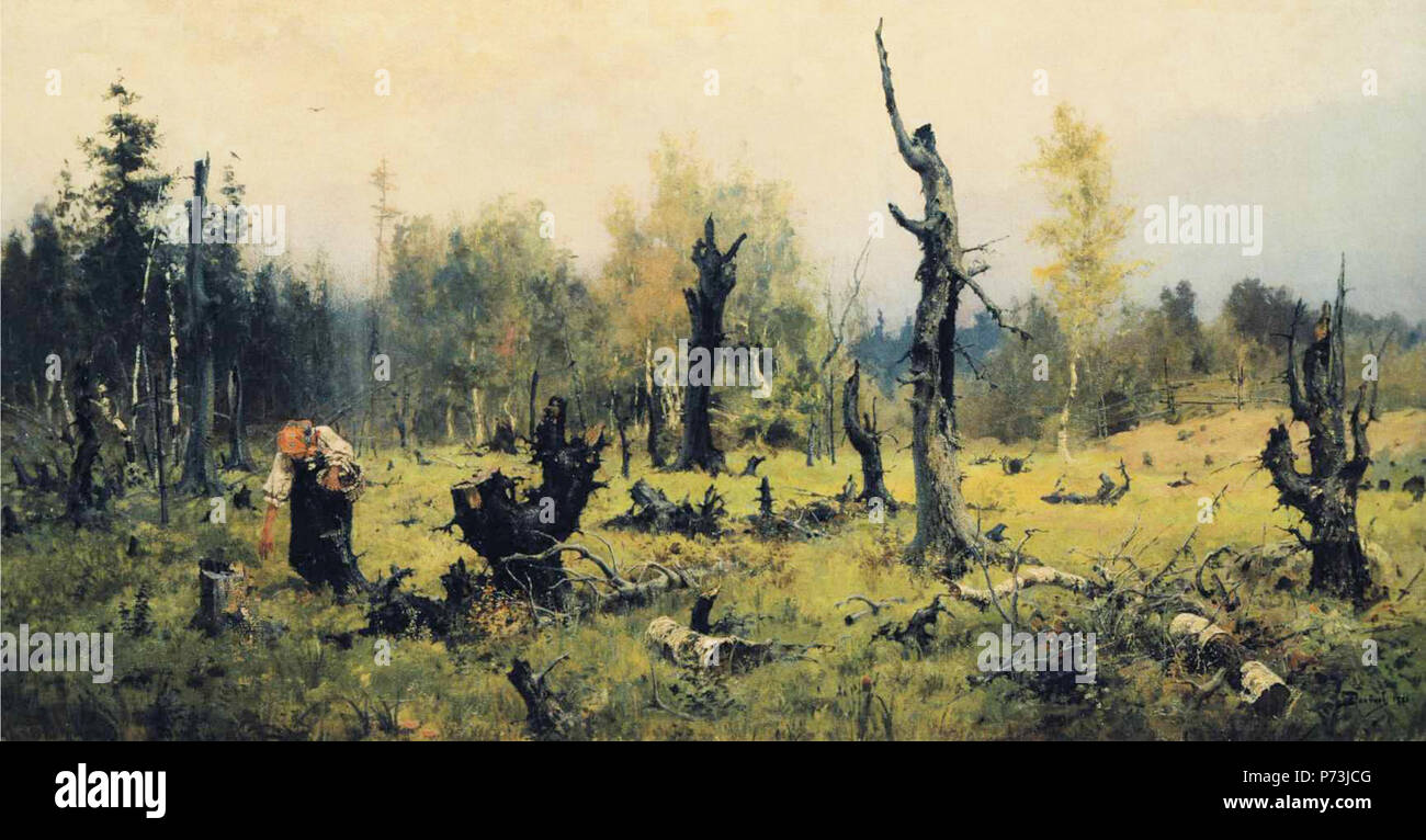 Inglese: materiale e dimensioni: Olio su tela 89,7 x 170 cm . 1881 224 Vasily Polenov - La foresta bruciato Foto Stock