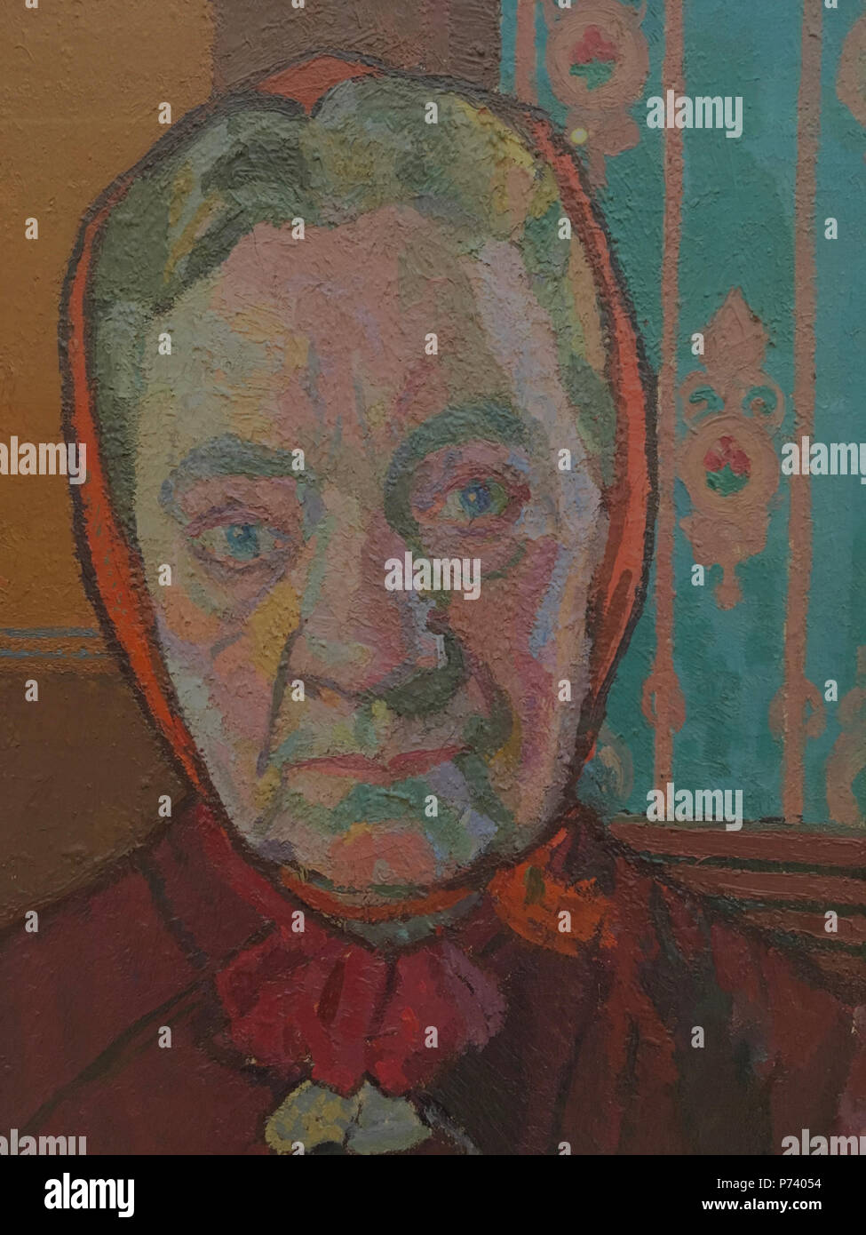 Inglese: dettaglio del Harold Gilman dipinto 'Mrs Mounter al tavolo della colazione', 1917 - a cura di mostrare la vicinanza della effettiva toni dipinto se si stavano in piedi davanti al lavoro. La Walker Art Gallery di Liverpool, in Inghilterra, Regno Unito . 7 Aprile 2017 15:46:20 15 dettaglio della signora Mounter al tavolo della colazione, 1917 - mostra la vicinanza di toni effettivo Foto Stock