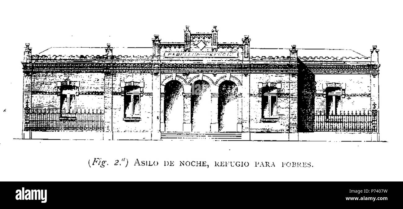 Inglese: Asilo Tovar. Asilo de noche, refugio para pobres (construido en 1903), Madrid. 1907 10 Asilo de noche, refugio para pobres, asilo Tovar, Madrid, en La Obra del arquitecto Manuel Medrano (1907) Foto Stock