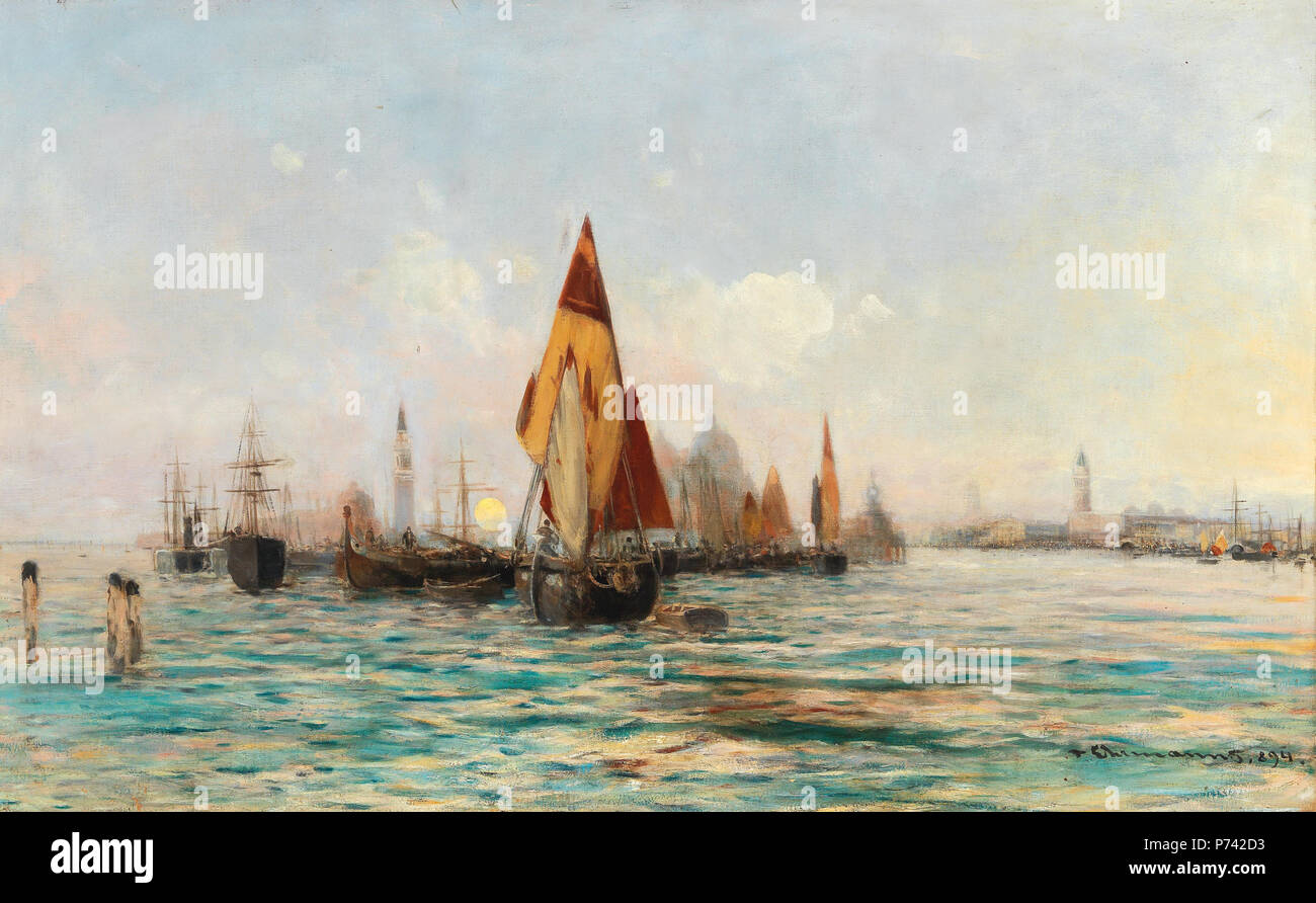 . Barche da pesca vicino Venezia 1894 222 Theodor von Ehrmanns - barche da pesca vicino Venezia Foto Stock