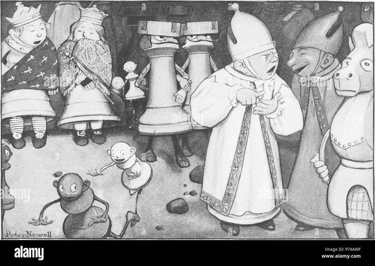 Inglese: "Gli scacchi sono state camminando per circa due e due!". Illustrazione di Peter Newell a 'attraverso il Looking-Glass e quello che Alice vi trovarono', capitolo "Looking-Glass House' . 1902 185 Peter Newell - attraverso lo specchio e quello che Alice vi trovarono 1902 - Pagina 12 Foto Stock