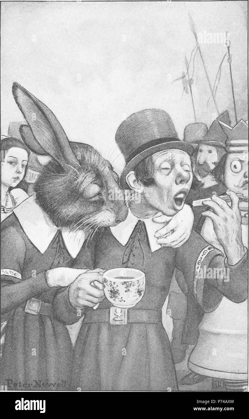 Inglese: ''Come stai, caro bambino che è andato sull'. Illustrazione di Peter Newell a 'attraverso il Looking-Glass e quello che Alice vi trovarono', Capitolo "Il Leone e il bufalo' . 1902 178 Peter Newell - attraverso lo specchio e quello che Alice vi trovarono 1902 - pagina 138 Foto Stock