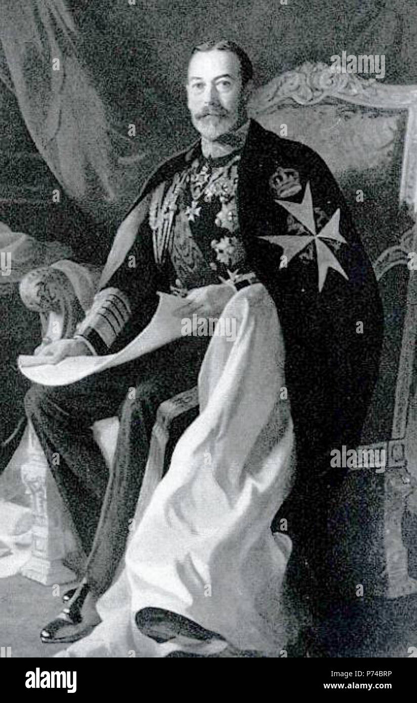 Questa è un immagine di HM King George V del Regno Unito. Egli è mostrato che indossa le vesti di gran maestro della Venerabile Ordine di San Giovanni. circa 1920 3 HM King George V come Gran Maestro il raccolto Foto Stock