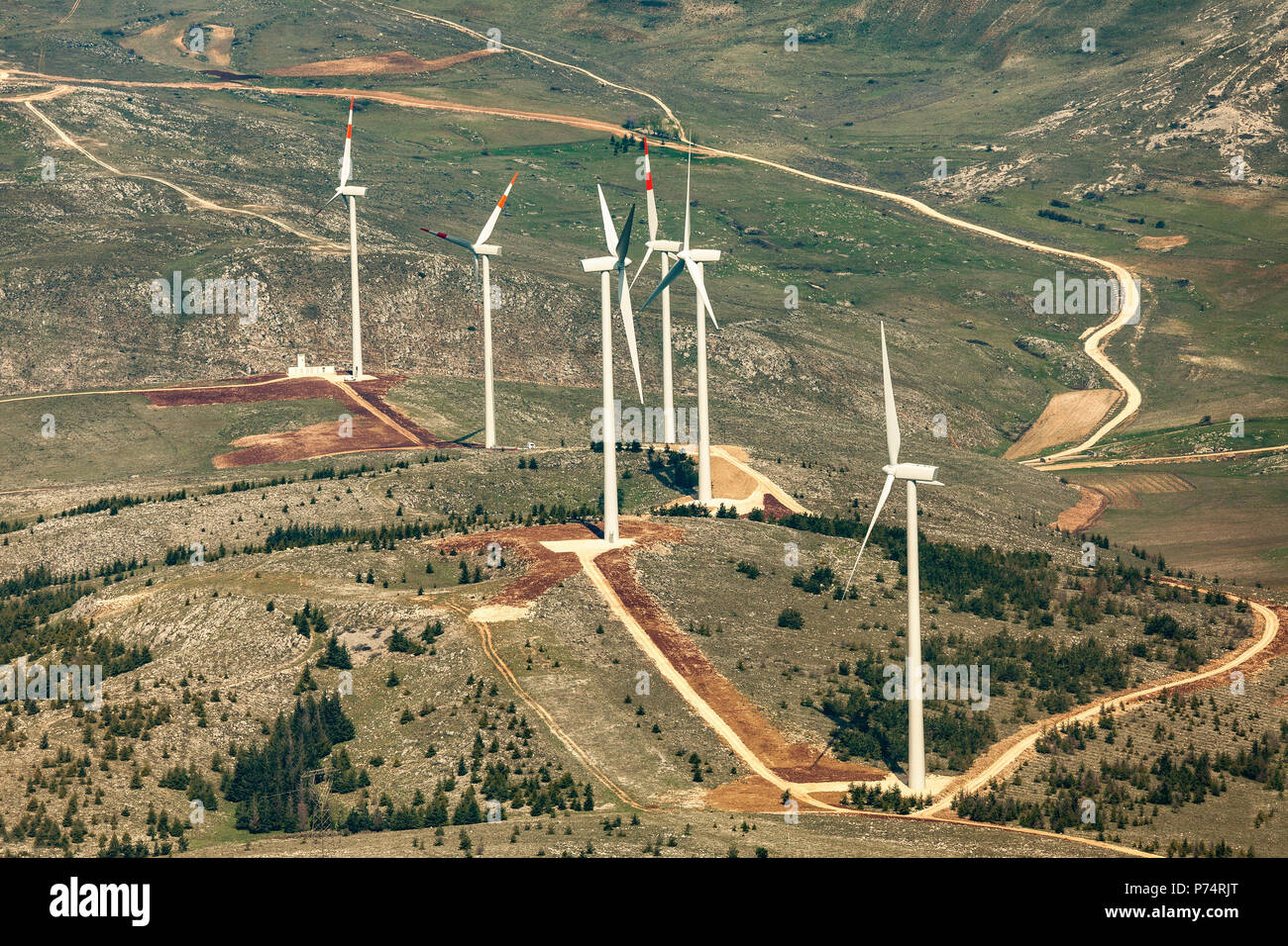 Vista aerea wind power station, Abruzzo Foto Stock