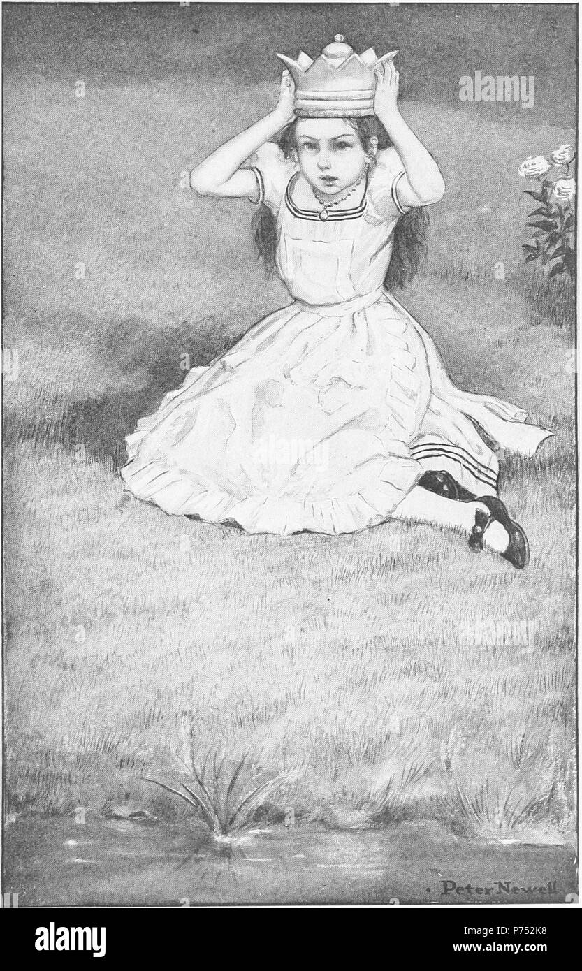 Inglese: ''E che cosa è questo sulla mia testa" ha esclamato lei''. Illustrazione di Peter Newell a 'attraverso il Looking-Glass e quello che Alice vi trovarono', capitolo "è la mia invenzione' . 1902 185 Peter Newell - attraverso lo specchio e quello che Alice vi trovarono 1902 - pagina 172 Foto Stock