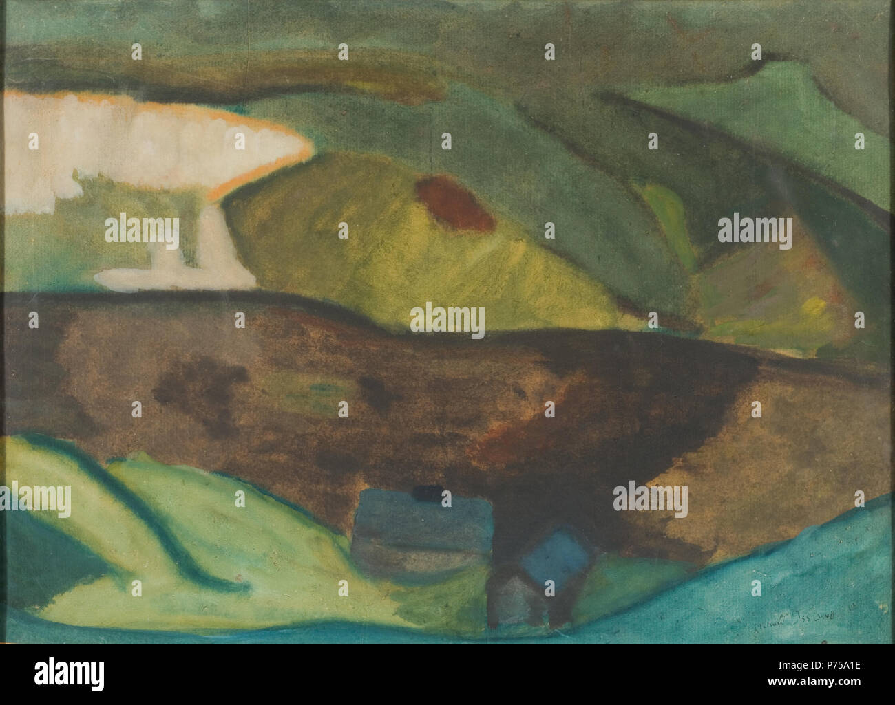 Helmer Osslund: Fiskarstugor vid älven. Motiv från Granvåg vid Faxälven. NM 6787 12 cottage di pesca dal fiume. Motivo da Granvåg, Faxälven (Helmer Osslund) - Nationalmuseum - 23836 Foto Stock