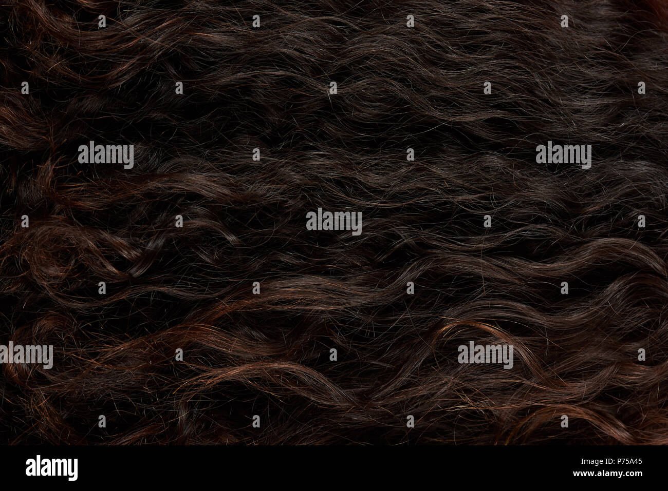 Texture di scuro ondulato donna capelli ricci vista ravvicinata Foto Stock
