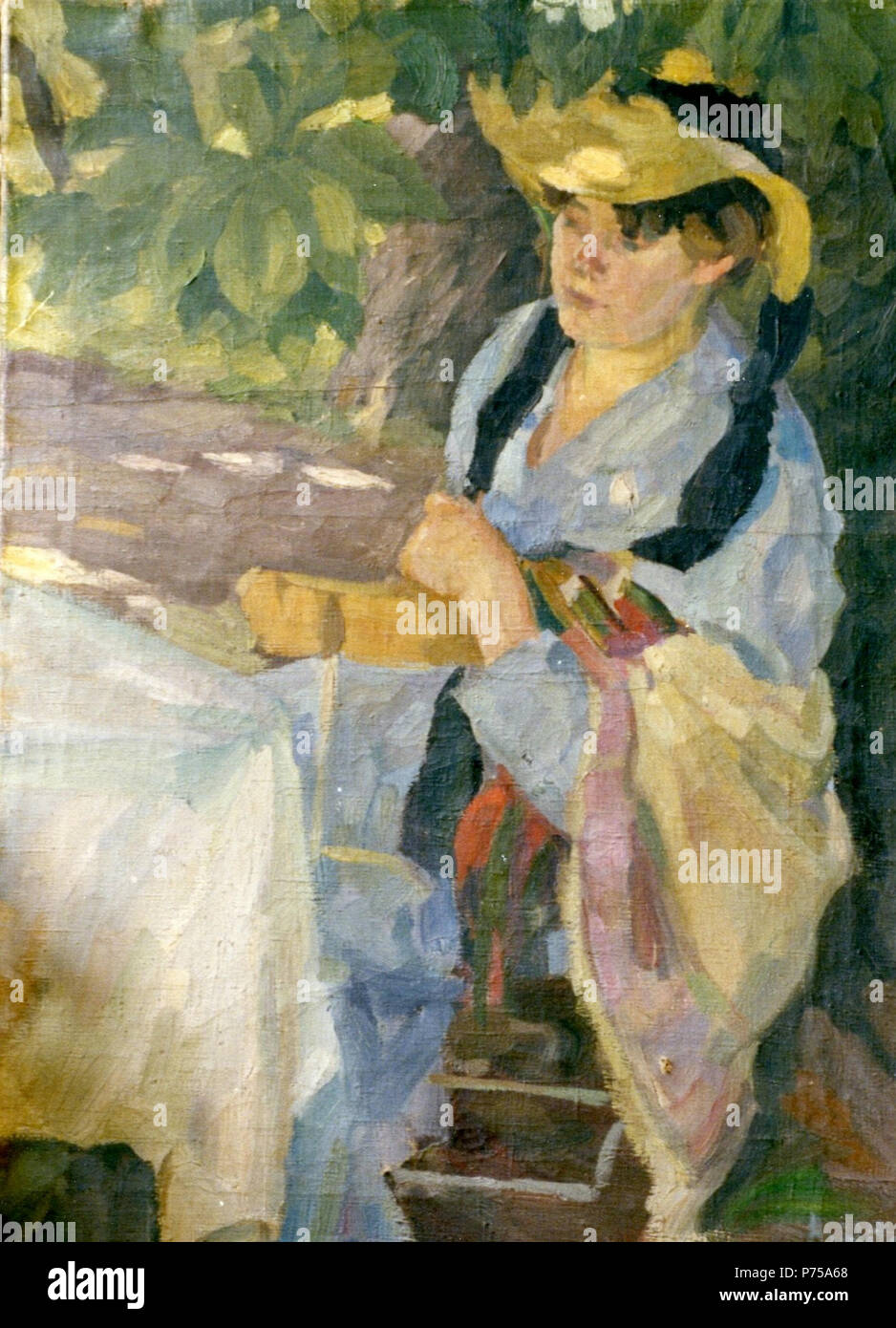 7 Adolf Höfer, Sitzende Dame unter Bäumen Foto Stock