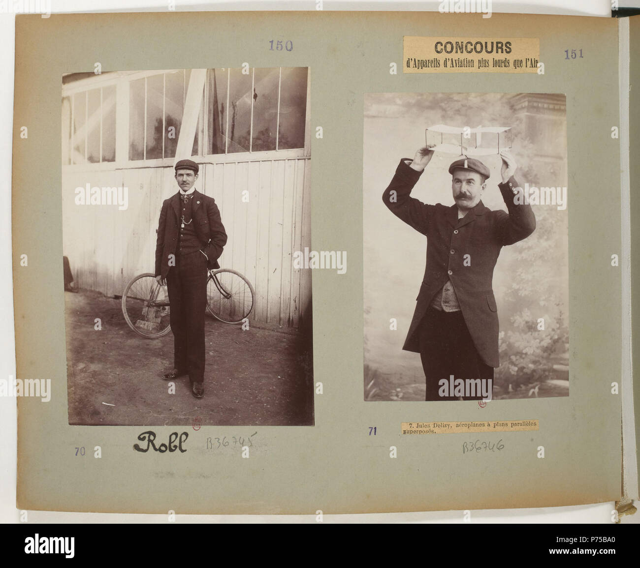[Collezione Jules Beau. Photographie sportive] : T. 16. Années 1901 et 1902 / Jules Beau : F. 15v. Robl ; Concours d appareils d aviation plus lourds que l aria, vélodrome du Parc des Princes, [13 - 14 novembre 1901]; Jules Delizy . tra 1901 e 1902 20 Btv1b8433343m-p034 Foto Stock