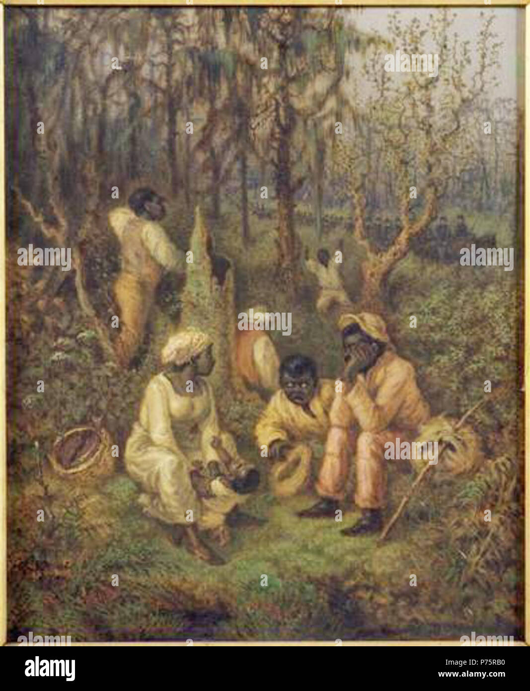 . Fugitive Slave nel triste palude, Virginia . Inglese: dipinto raffigurante la pre-guerra civile epoca della schiavitù in Virginia, di schiavi americani Africani in la Grande Palude di Dismal bordeaux. . 1888 131 Great Dismal Swamp-Fugitive schiavi Foto Stock