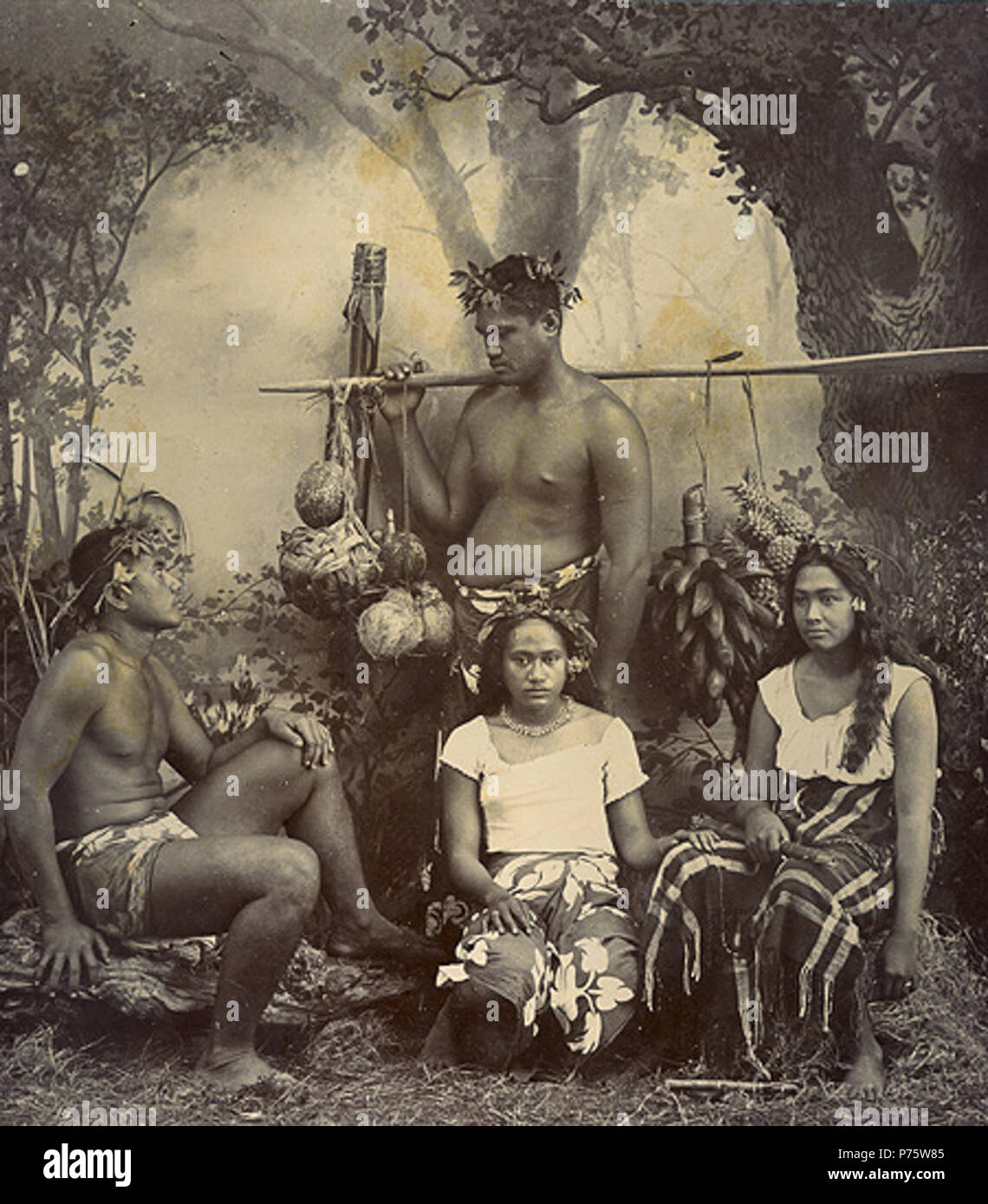 Nativo di tahitiani . circa 1870-90[1] 3 Tahitiani nativo Foto Stock