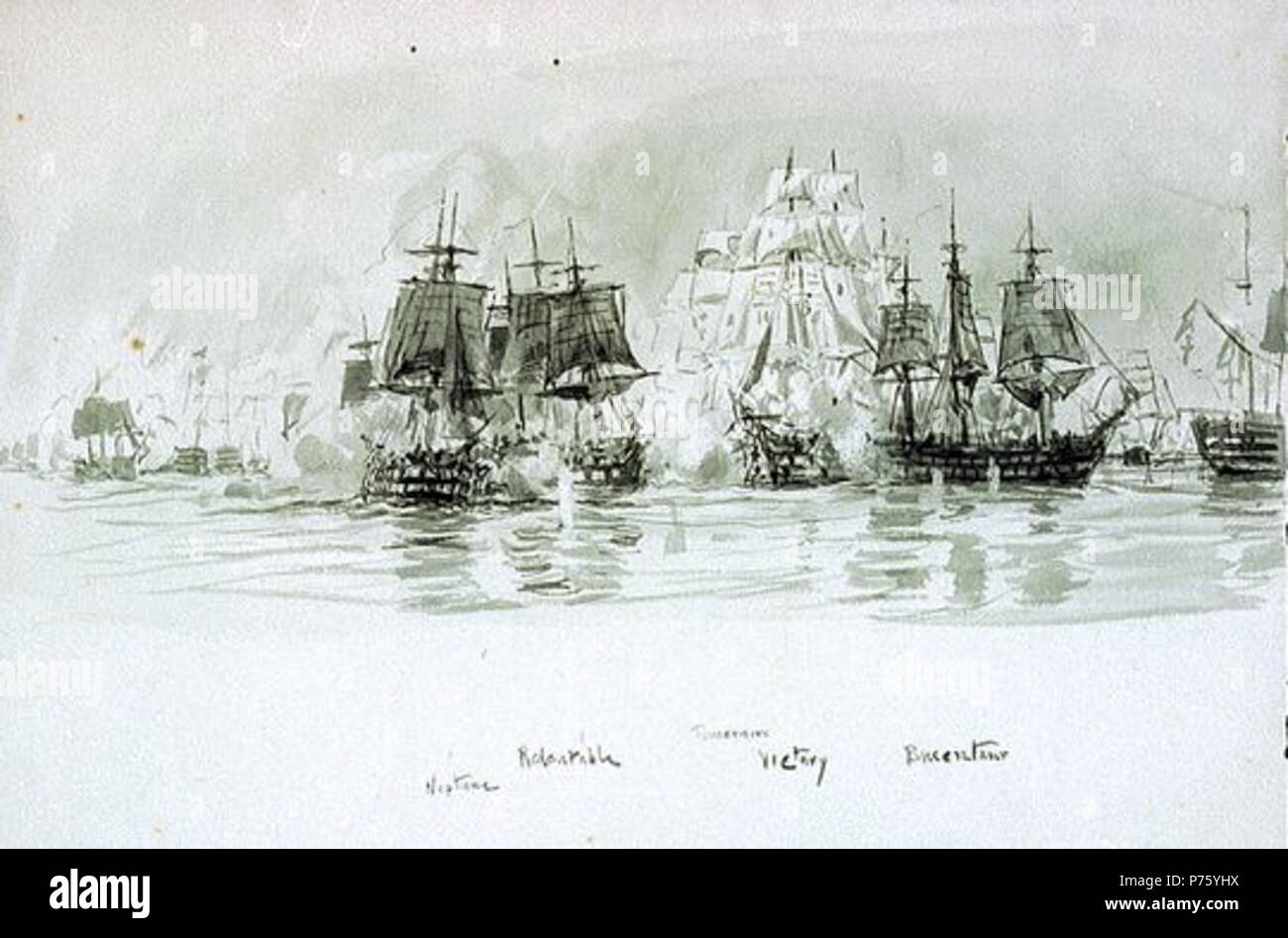 Inglese: denominato navi nella Battaglia di Trafalgar 1805 . circa 1905 168 denominato navi nella battaglia di Trafalgar Foto Stock