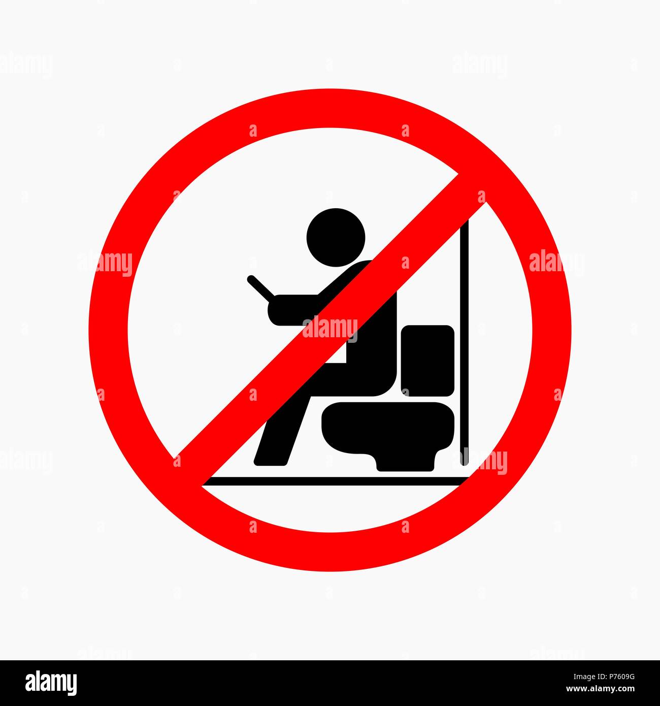 Uomo che utilizza lo smartphone nel WC. Non è consentito firmare. Illustrazione Vettoriale