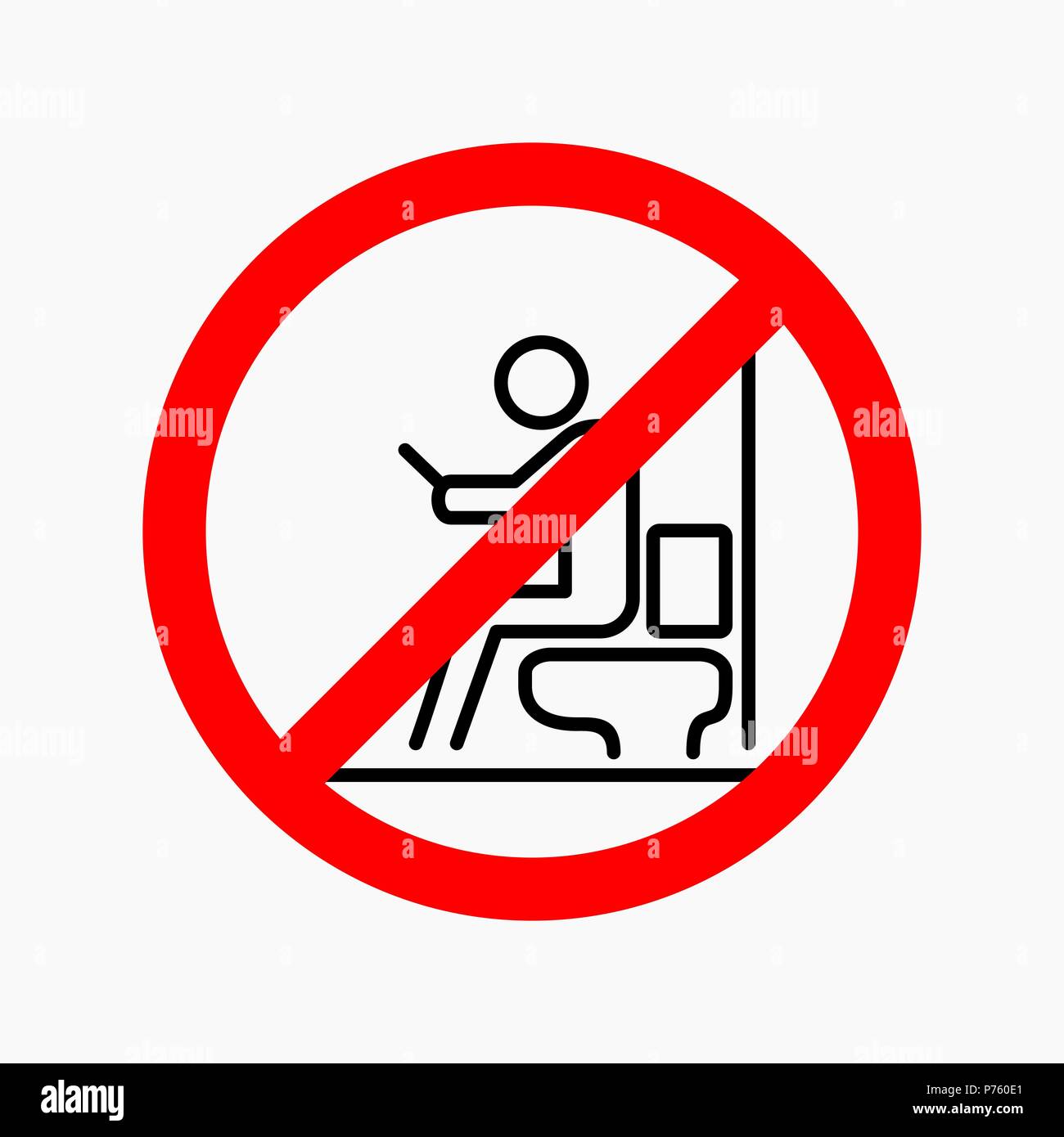 Uomo che utilizza lo smartphone nel WC. Non è consentito firmare. Illustrazione Vettoriale