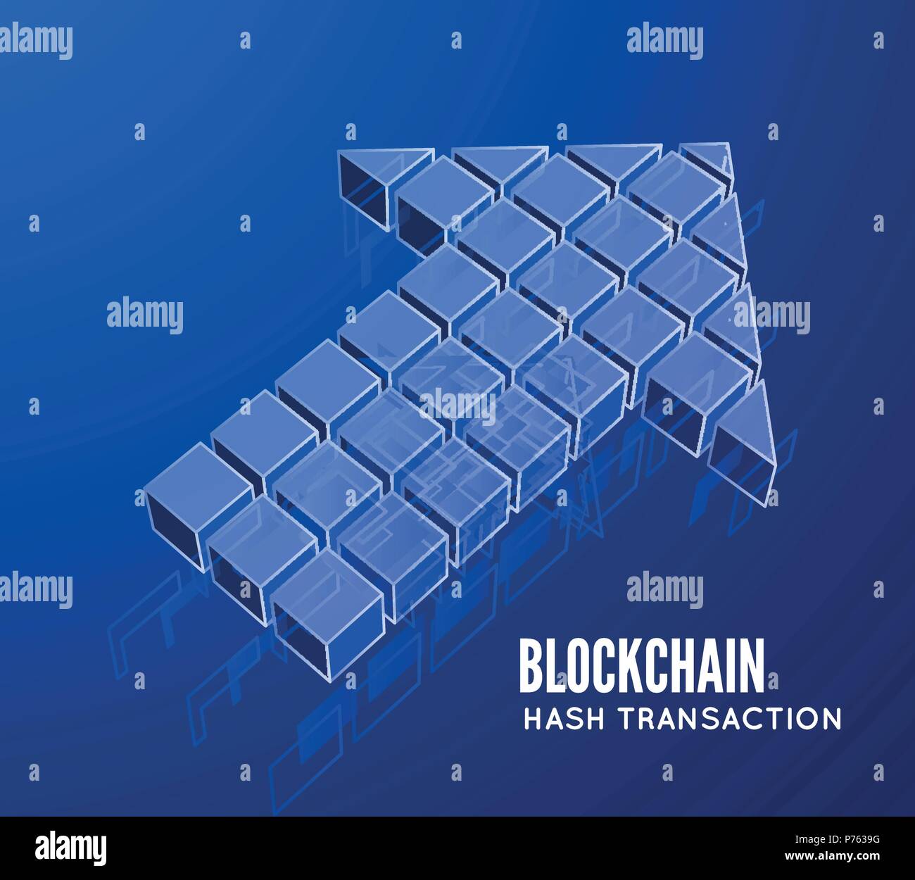 Blockchain illustrazione vettoriale in forma di cubetti nel la forma di una freccia. Catena di blocco di design. Il concetto di trasferimento di informazioni Illustrazione Vettoriale