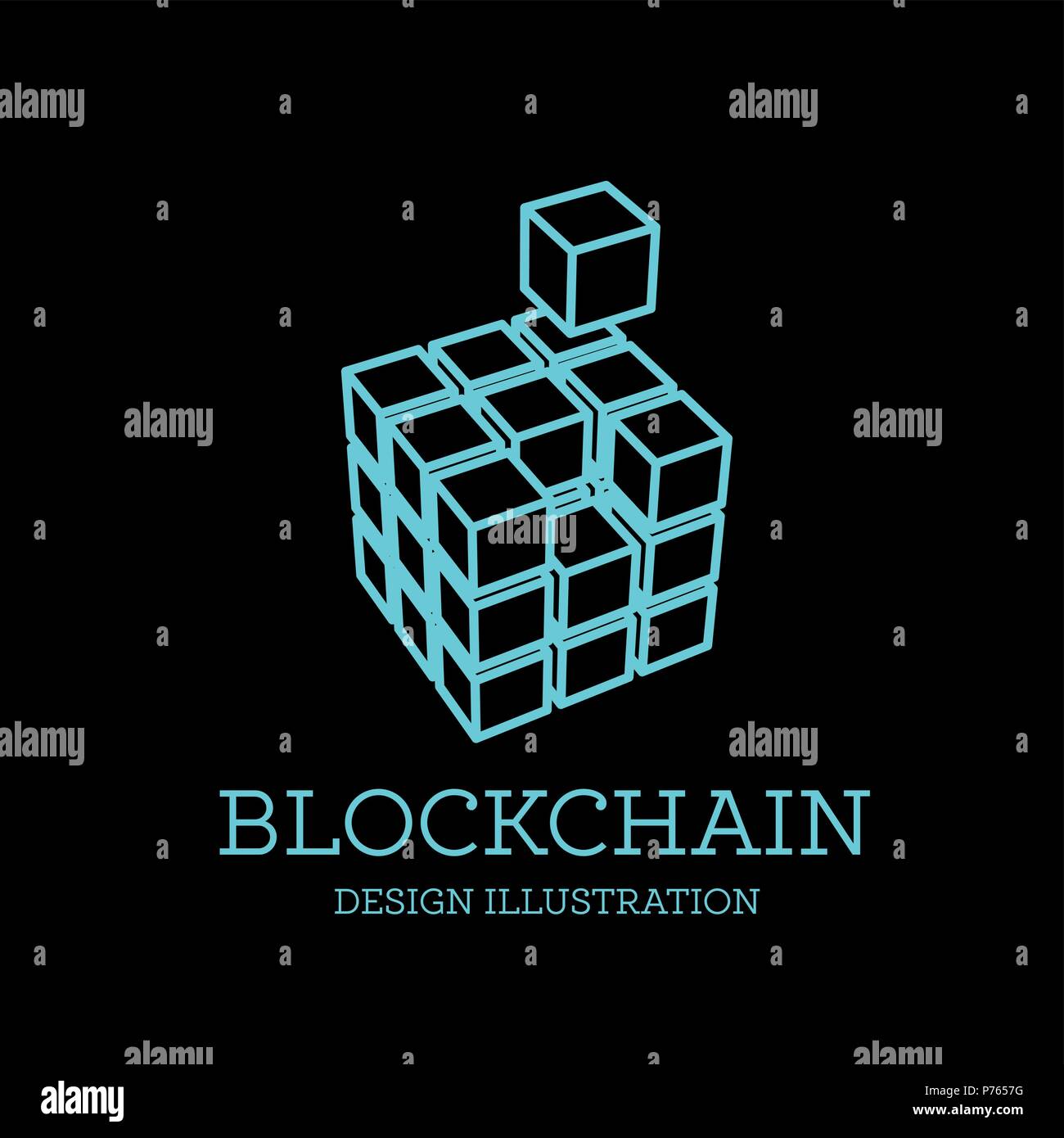 Blockchain illustrazione vettoriale nella forma di cubi. Catena di blocco di design. Il concetto di trasferimento di informazioni Illustrazione Vettoriale