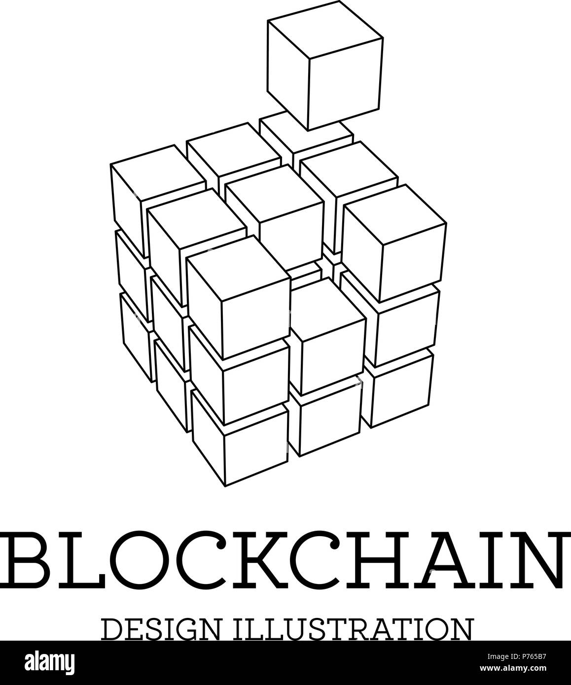 Blockchain illustrazione vettoriale nella forma di cubi. Catena di blocco di design. Il concetto di trasferimento di informazioni Illustrazione Vettoriale