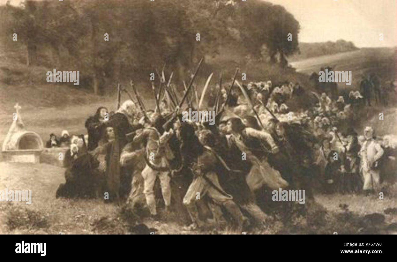 Français : 'Prise d'Armes en Bretagne' huile sur toile de Julien Le Blant. Détruite par incendie onu pendant la seconde guerre mondiale. 1889 182 Prise d'Armes en Bretagne Foto Stock