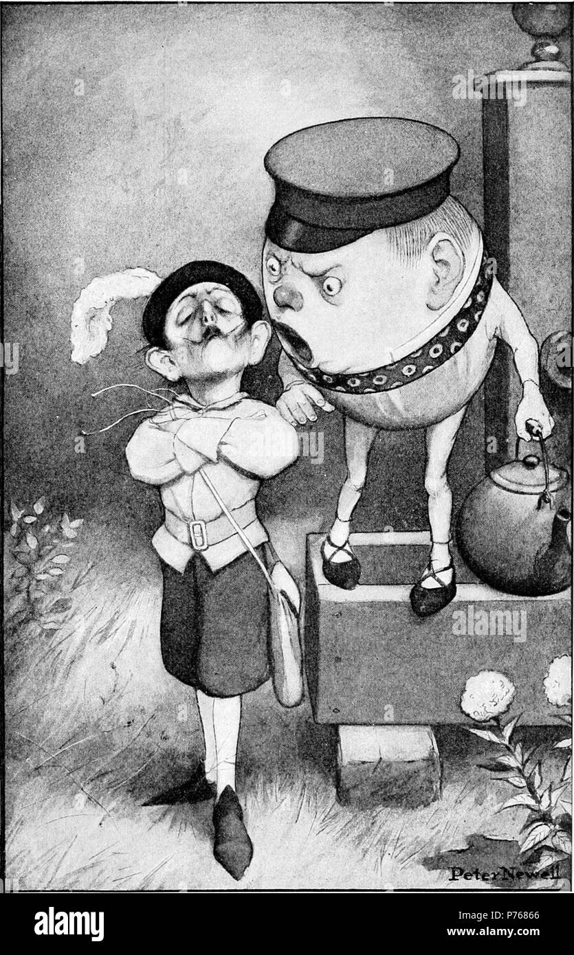 Inglese: "Mi ha detto che molto forte e chiaro; // sono andato e gridò nel suo orecchio". Illustrazione di Peter Newell a 'attraverso il Looking-Glass e quello che Alice vi trovarono', capitolo "Humpty Dumpty' . 1902 185 Peter Newell - attraverso lo specchio e quello che Alice vi trovarono 1902 - pagina 124 Foto Stock