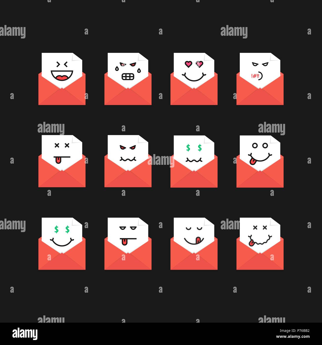 Gli Emoji impostare messaggi in lettere rosse Illustrazione Vettoriale