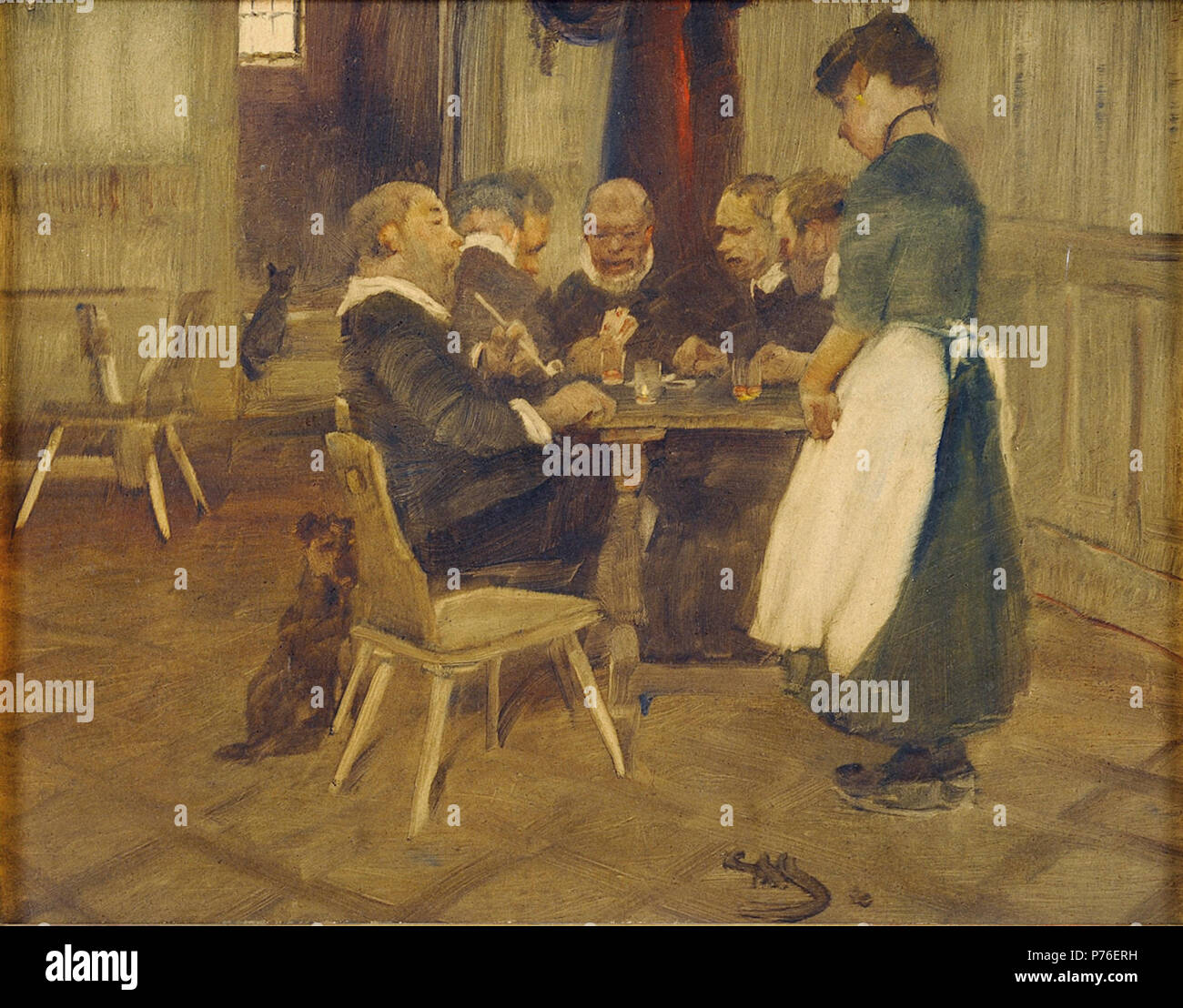 Die Stammtischrunde. Monogrammiert. Mischtechnik auf Papier. 35 x 44,5 cm . Dal 1933 228 Wilhelm Schreuer Stammtischrunde Foto Stock