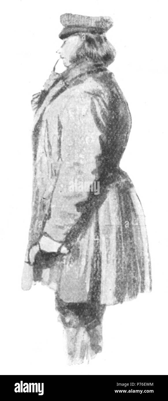 Deutsch: Originalbildunterschrift: Als Schulmeister verkleidetes Mädchen, eine Spinnerin, cantava beim Schlachtfest Wurstlied das. Oberspreewald. 1877 . 1877 228 Wilibald von Schulenburg036 Foto Stock