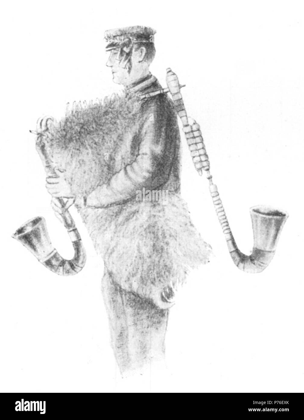 Deutsch: Originalbildunterschrift: Dudelsackspieler mit der großen Sackpfeife. Südliche Lausitz. 1880 . 1880 229 Wilibald von Schulenburg042 Foto Stock